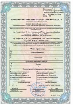 Лицензия филиал "Детский сад "Мечта"